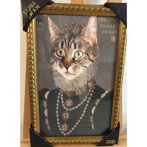 New Sapna Shah Royal Cat Portrait Queen Elizabeth Cat Framed Art 12”x18”